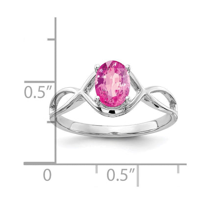 14K Weißgold Ring mit ovalem rosa Saphir, 7x5mm