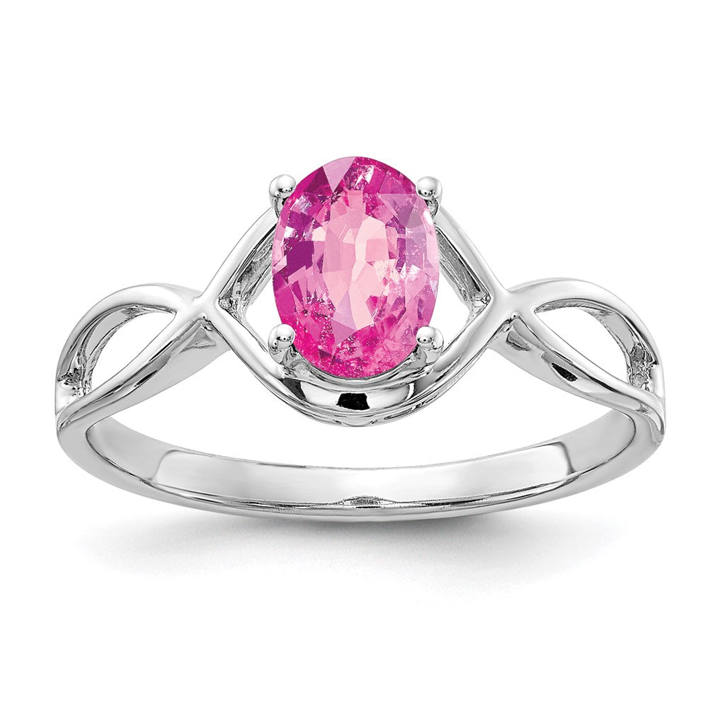 14K Weißgold Ring mit ovalem rosa Saphir, 7x5mm