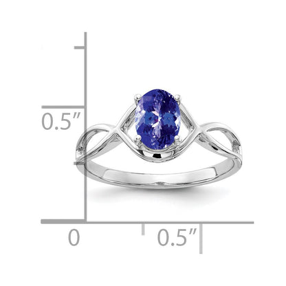 14K Weißgold Ring mit ovalem Tansanit, 7x5 mm