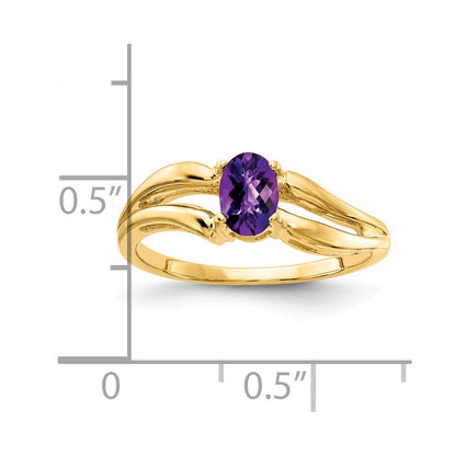 14K Gelbgold Ring mit ovalem 6x4 mm Amethyst im Schachbrettschliff