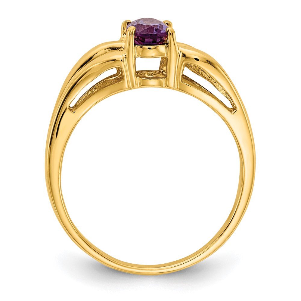 14K Gelbgold Ring mit ovalem Amethyst, 6x4 mm