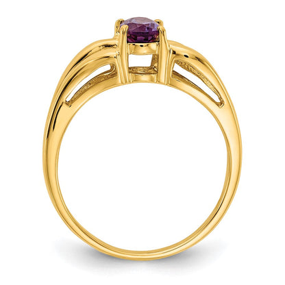 14K Gelbgold Ring mit ovalem Amethyst, 6x4 mm