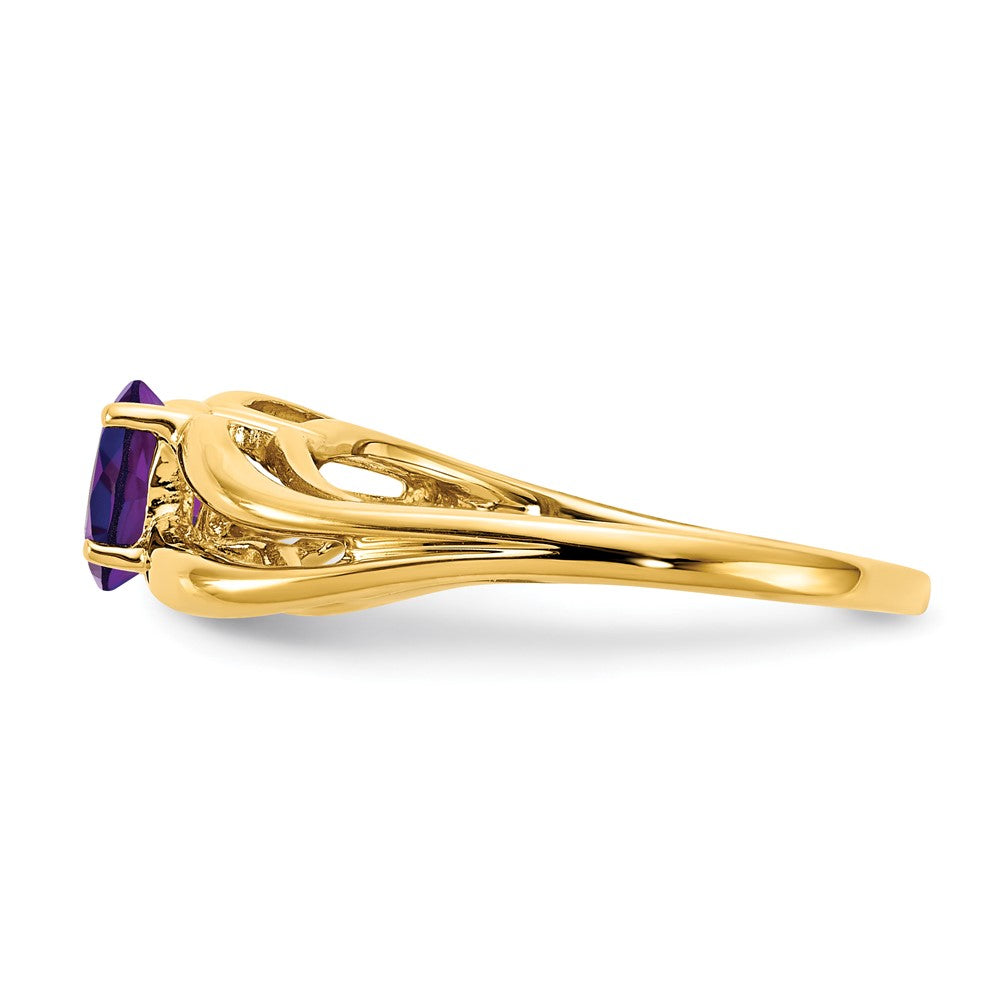 14K Gelbgold Ring mit ovalem Amethyst, 6x4 mm