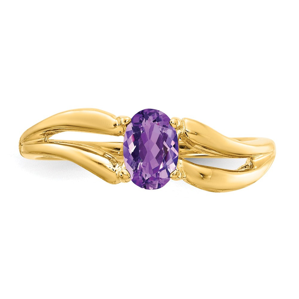 14K Gelbgold Ring mit ovalem Amethyst, 6x4 mm
