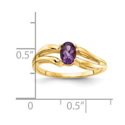14K Gelbgold Ring mit ovalem Amethyst, 6x4 mm
