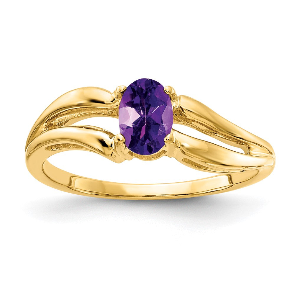 14K Gelbgold Ring mit ovalem Amethyst, 6x4 mm