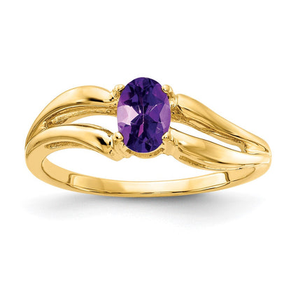 14K Gelbgold Ring mit ovalem Amethyst, 6x4 mm