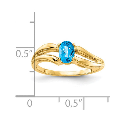 14K Gelbgold Ring mit 6x4mm ovalem Blautopas im Schachbrettschliff