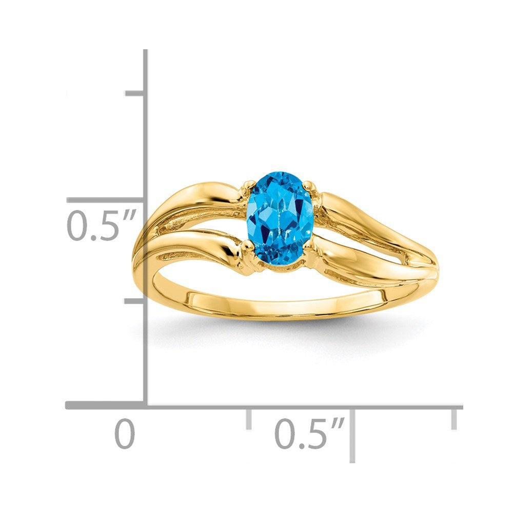 14K Gelbgold Ring mit ovalem Blautopas, 6x4mm