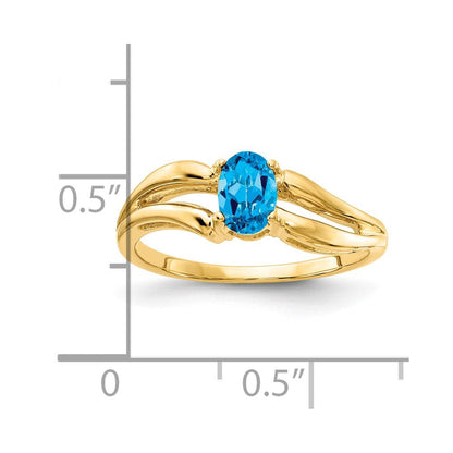 14K Gelbgold Ring mit ovalem Blautopas, 6x4mm