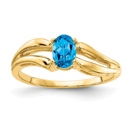 14K Gelbgold Ring mit ovalem Blautopas, 6x4mm