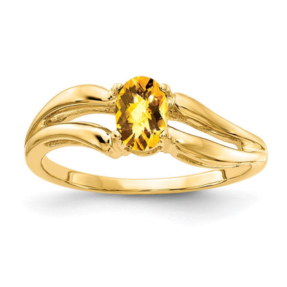 14K Gelbgold 6x4mm Oval Citrin Karo-Schliff Ring