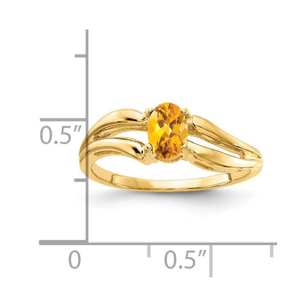 14K Gelbgold Ring mit ovalem Citrin, 6x4 mm