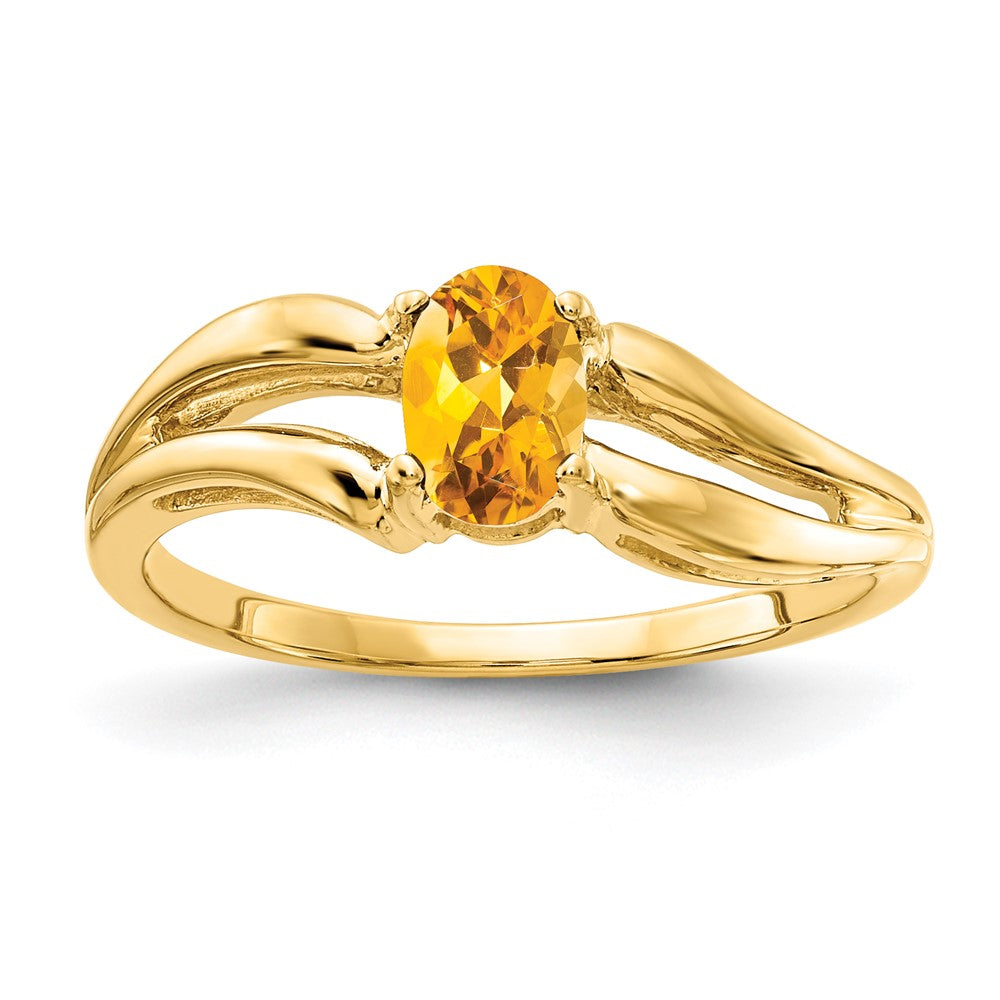 14K Gelbgold Ring mit ovalem Citrin, 6x4 mm