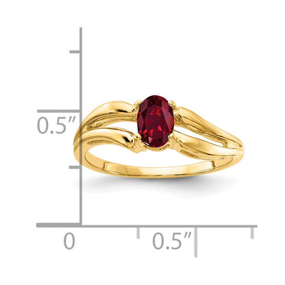 14K Gelbgold Ring mit ovalem 6x4mm Zuchtrubin