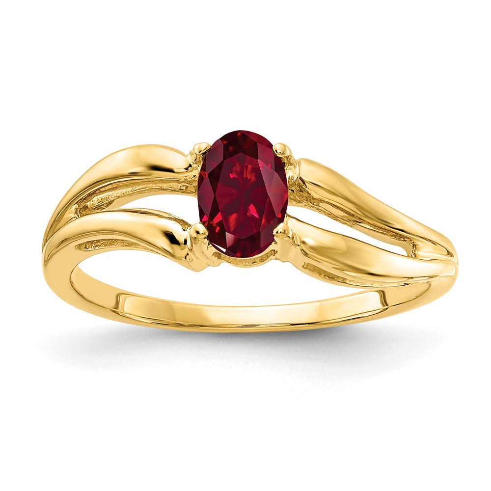 14K Gelbgold Ring mit ovalem 6x4mm Zuchtrubin