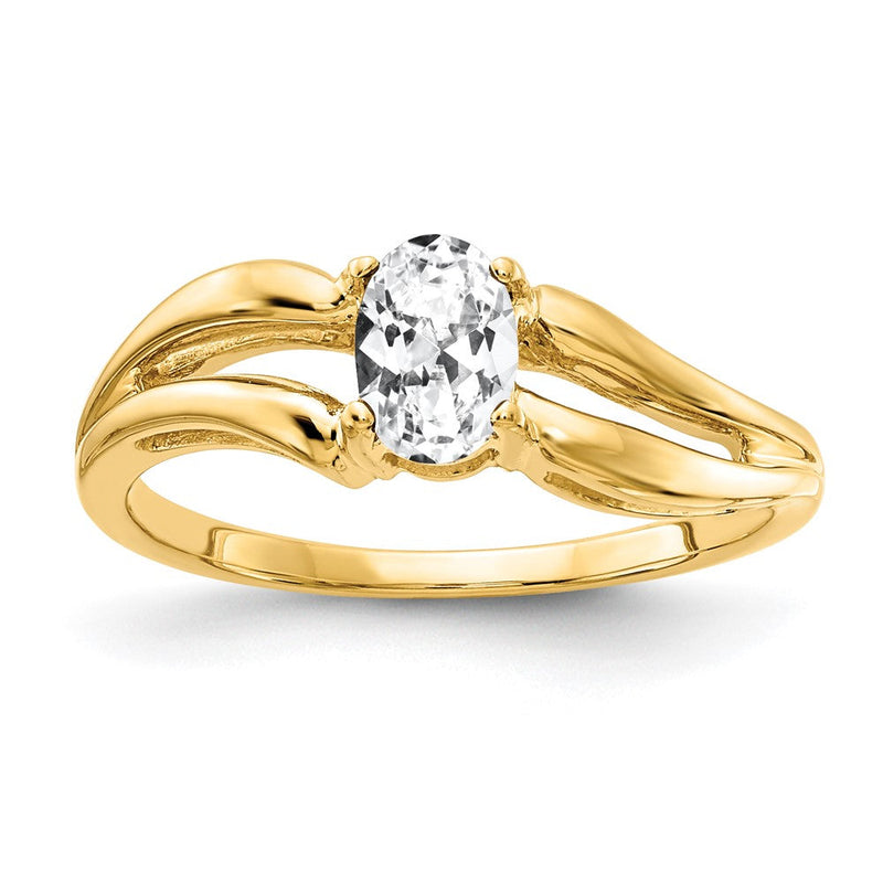 14K Gelbgold Ring mit ovalem Zirkonia, 6x4 mm