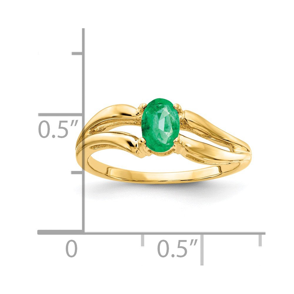 14K Gelbgold Ring mit 6x4 mm ovalem Smaragd