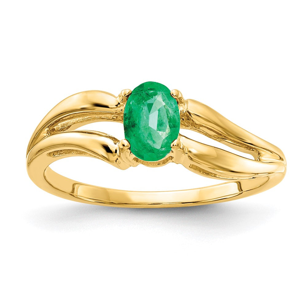 14K Gelbgold Ring mit 6x4 mm ovalem Smaragd