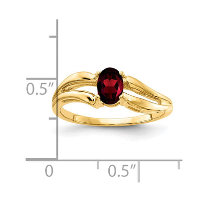 14K Gelbgold Ring mit ovalem Granat 6x4mm