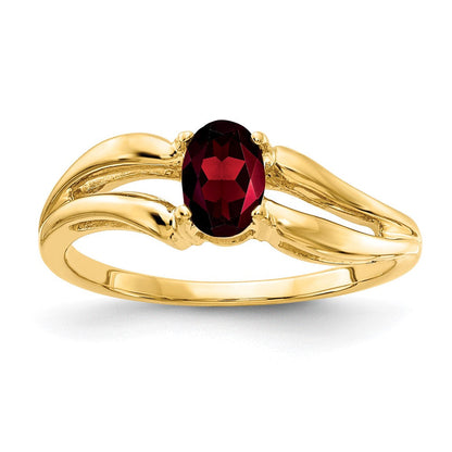 14K Gelbgold Ring mit ovalem Granat 6x4mm