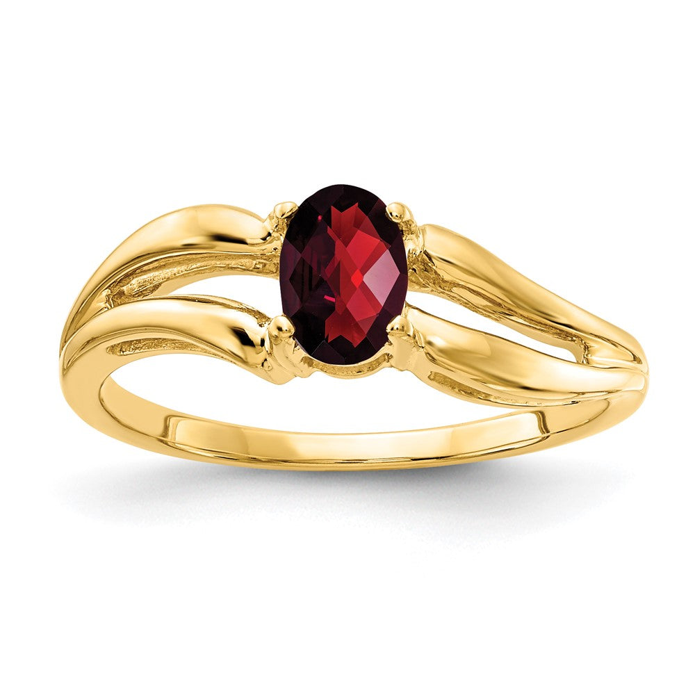 14K Gelbgold Ring mit ovalem Granat im Karo-Schliff, 6x4mm