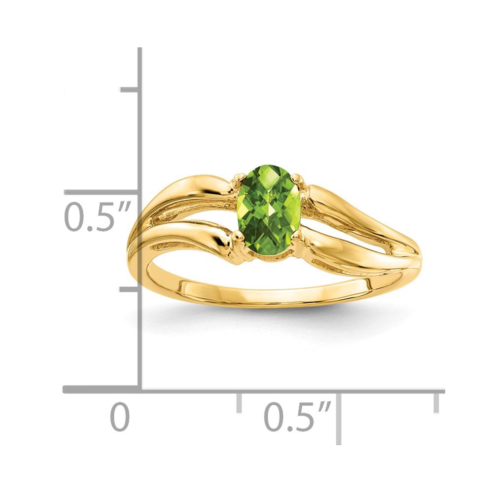 14K Gelbgold 6x4 mm Oval Peridot Ring mit Schachbrettschliff
