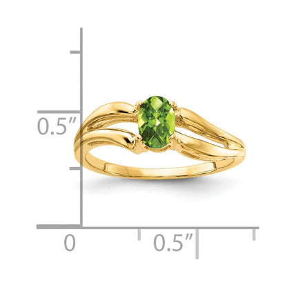 14K Gelbgold 6x4 mm Oval Peridot Ring mit Schachbrettschliff