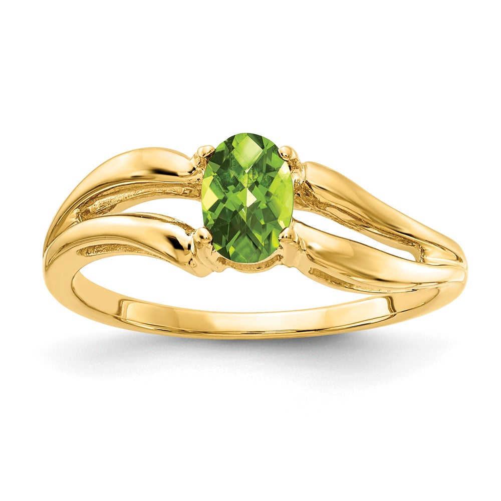 14K Gelbgold 6x4 mm Oval Peridot Ring mit Schachbrettschliff