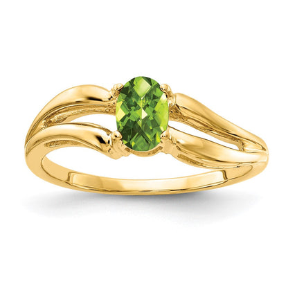 14K Gelbgold 6x4 mm Oval Peridot Ring mit Schachbrettschliff