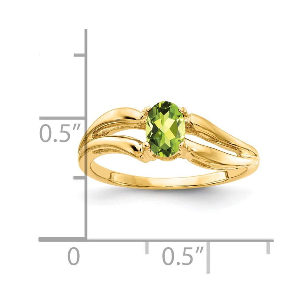 14K Gelbgold Ring mit ovalem Peridot, 6x4mm