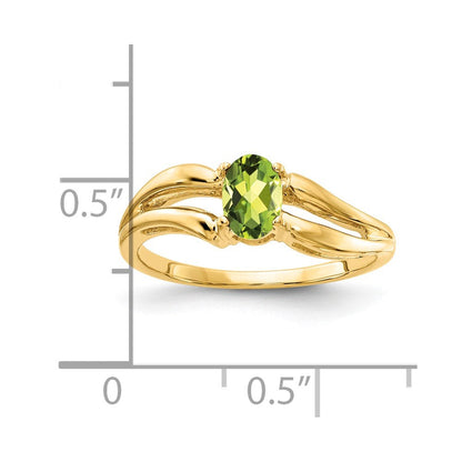 14K Gelbgold Ring mit ovalem Peridot, 6x4mm
