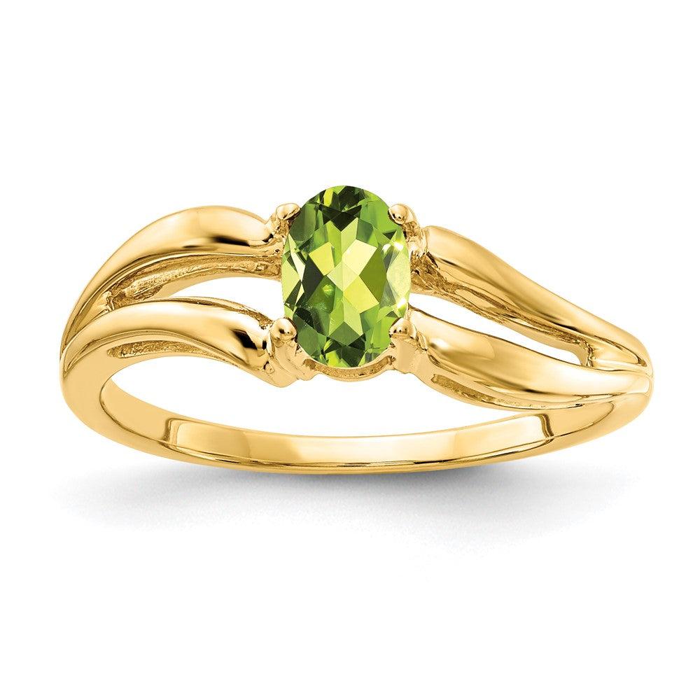 14K Gelbgold Ring mit ovalem Peridot, 6x4mm