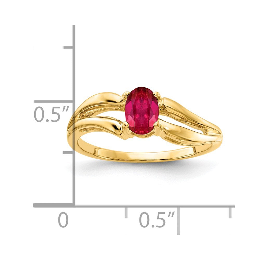 14K Gelbgold Ring mit ovalem Rubin, 6x4mm