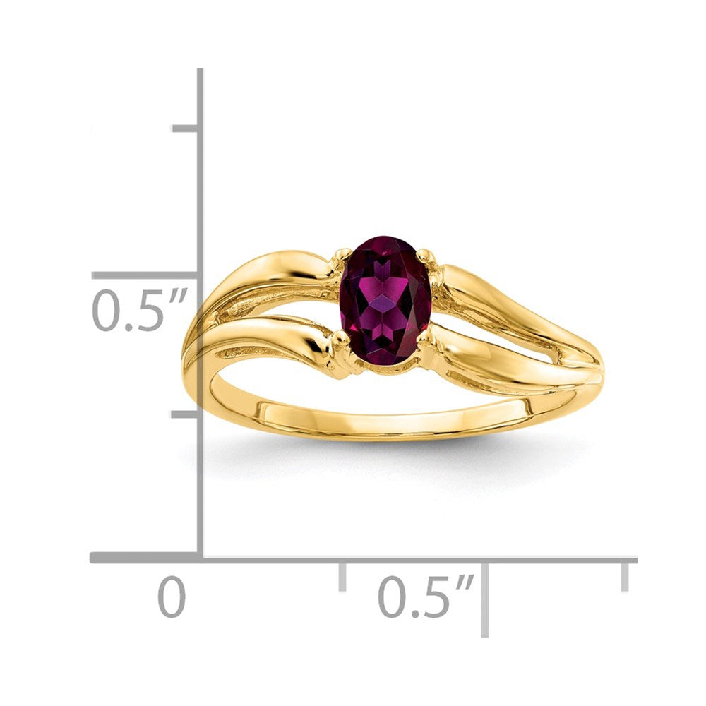 14K Gelbgold Ring mit ovalem Rhodolith-Granat, 6x4 mm
