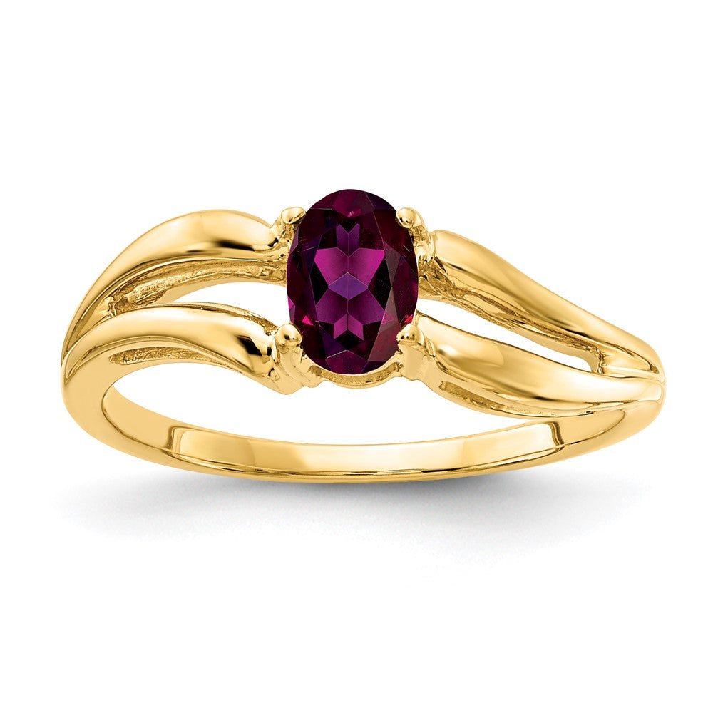 14K Gelbgold Ring mit ovalem Rhodolith-Granat, 6x4 mm