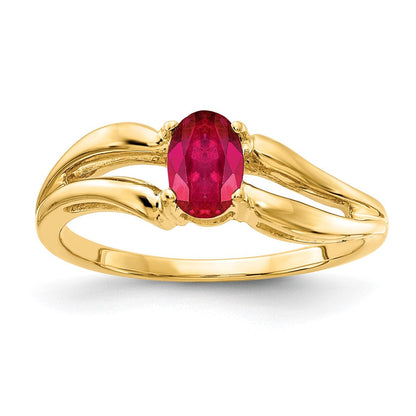 14K Gelbgold Ring mit ovalem Rubin, 6x4mm