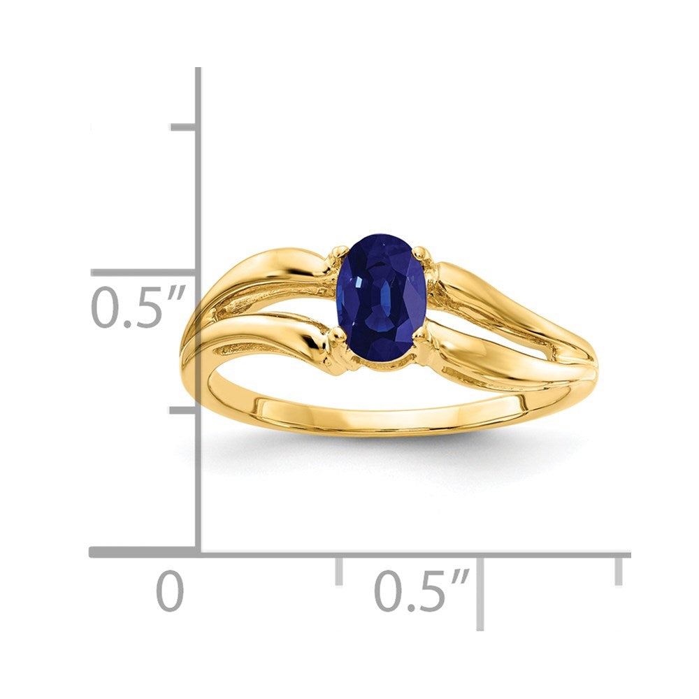 14K Gelbgold Ring mit ovalem Saphir, 6x4 mm