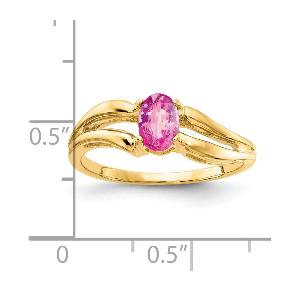 14K Gelbgold Ring mit ovalem rosa Saphir, 6x4 mm