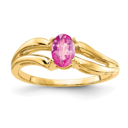14K Gelbgold Ring mit ovalem rosa Saphir, 6x4 mm
