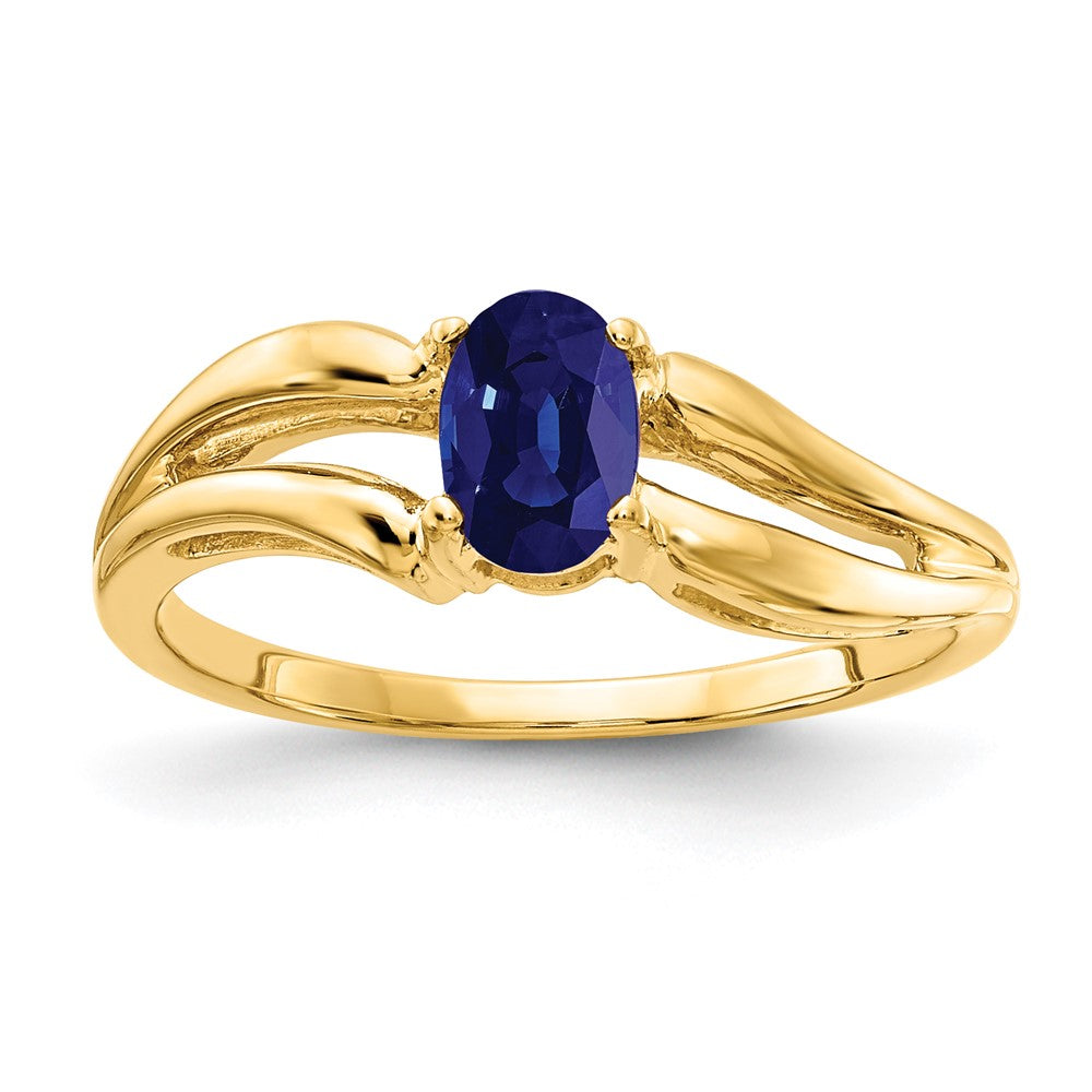14K Gelbgold Ring mit ovalem Saphir, 6x4 mm