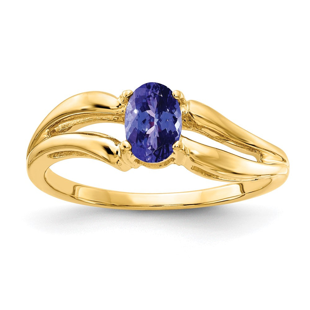 14K Gelbgold Ring mit ovalem Tansanit 6x4 mm