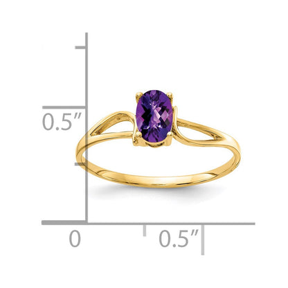 14K Gelbgold Ring mit ovalem Amethyst im Checkerboard-Schliff, 6x4mm