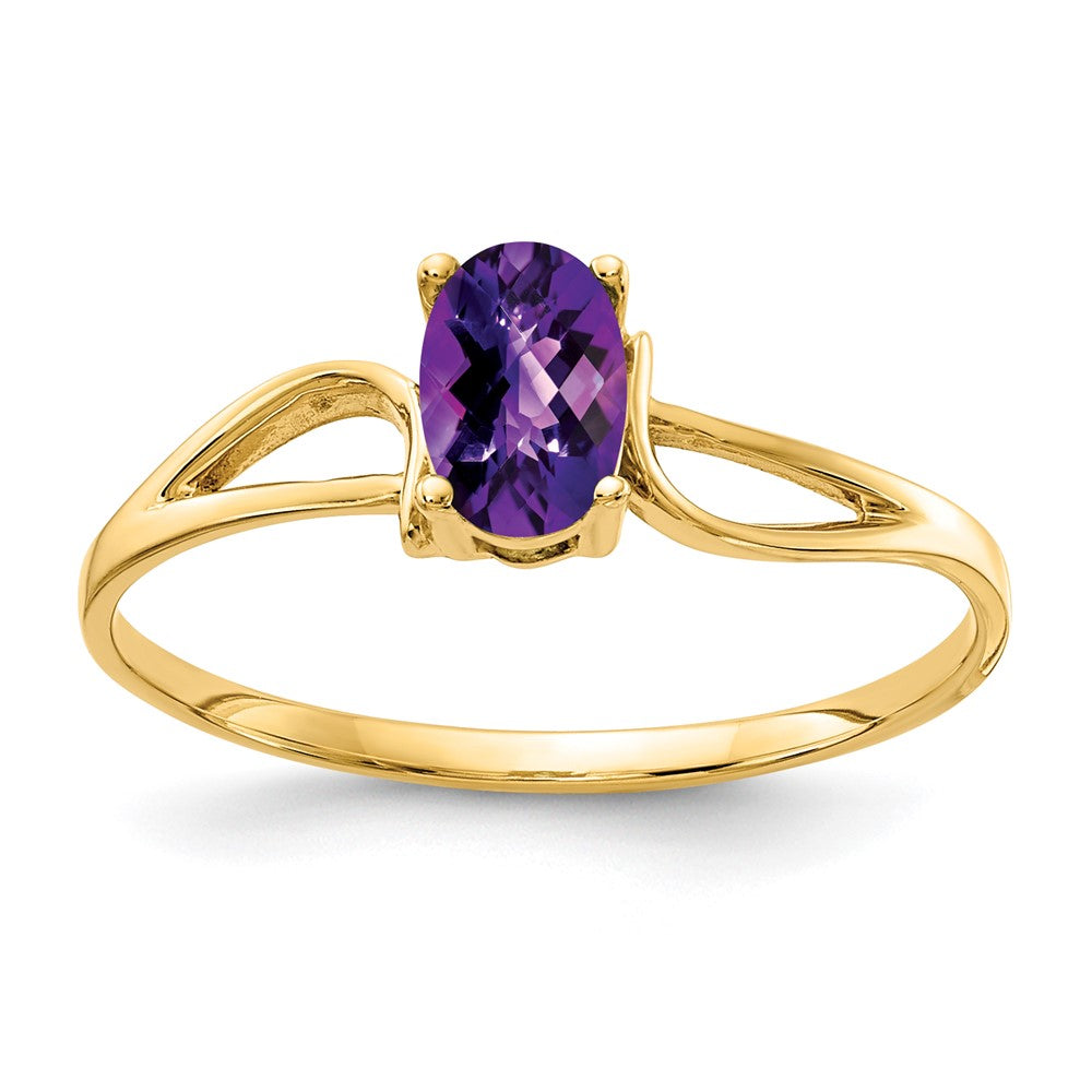 14K Gelbgold Ring mit ovalem Amethyst im Checkerboard-Schliff, 6x4mm