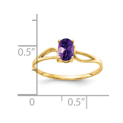 14K Gelbgold Ring mit ovalem Amethyst, 6x4 mm