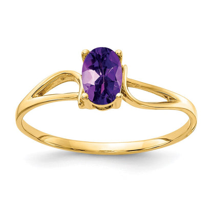14K Gelbgold Ring mit ovalem Amethyst, 6x4 mm