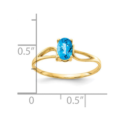 14K Gelbgold Ring mit 6x4mm ovalem Blautopas im Schachbrettschliff