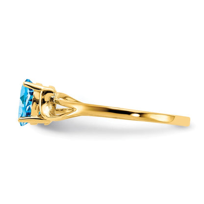 14K Gelbgold Ring mit ovalem Blautopas, 6x4 mm