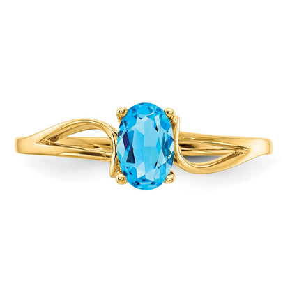 14K Gelbgold Ring mit ovalem Blautopas, 6x4 mm