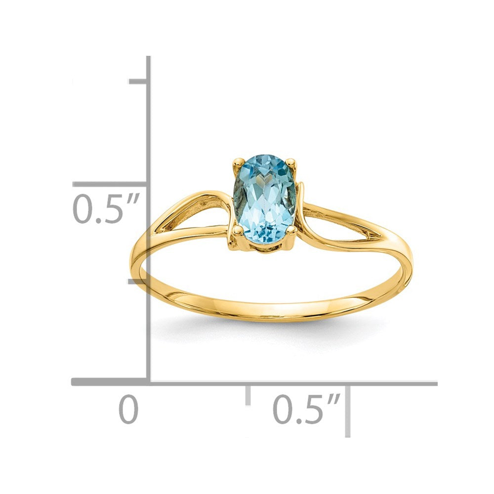 14K Gelbgold Ring mit ovalem Blautopas, 6x4 mm